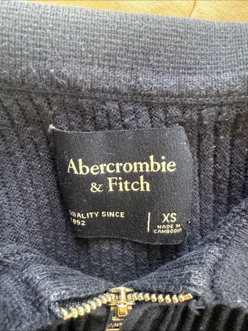 Abercrombie & Fitch Navy Ribbed Half-Zip Sweater - Picture 2 of 3
